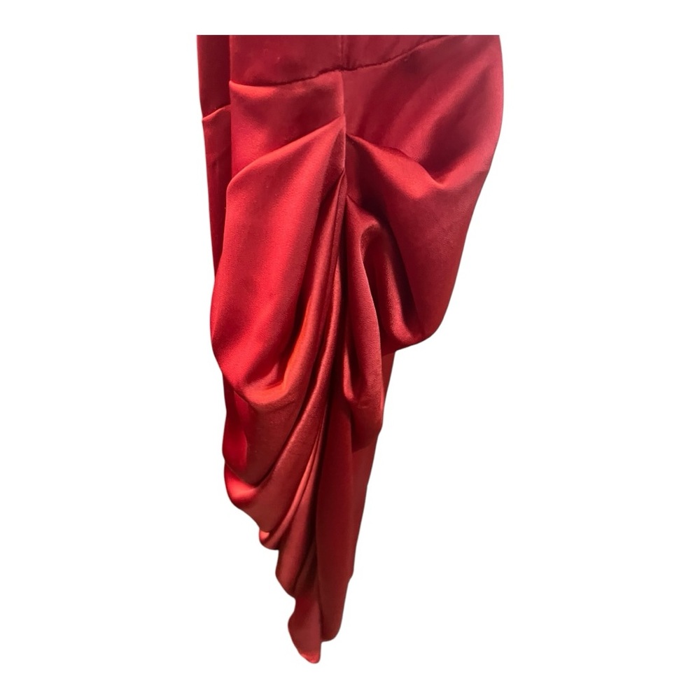 FLOERNS BRICK RED SATIN FEEL SPAGHETTI STRAP COWL NECK WRAP STYLE DRESS NWT - Picture 11 of 11